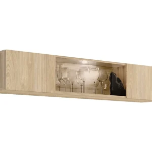 Horizontale vitrinekast FLY – 1 deels glazen deur met LED – Licht eiken Horizontale vitrinekast FLY – 1 deels glazen deur met LED – Licht eiken