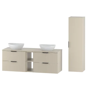 Kasjmier badkamerset 140 cm Kast Rek Wastafel Wastafelonderkast Pile