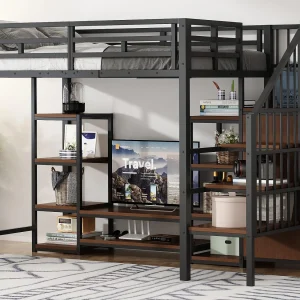 Hoge bed 90×200 cm – met stopcontact – veiligheidsladder – met opbergvak – Zwart (matras niet inbegrepen) Hoge bed 90×200 cm – met stopcontact – veiligheidsladder – met opbergvak – Zwart (matras niet inbegrepen)