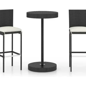Ildir 3-delige Tuinbarset met kussens poly rattan zwart Ildir 3-delige Tuinbarset met kussens poly rattan zwart