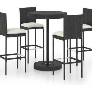 Ildir 5-delige Tuinbarset met kussens poly rattan zwart Ildir 5-delige Tuinbarset met kussens poly rattan zwart