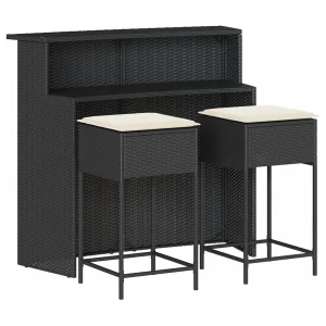 Inarin  3-delige Tuinbarset met kussens poly rattan zwart