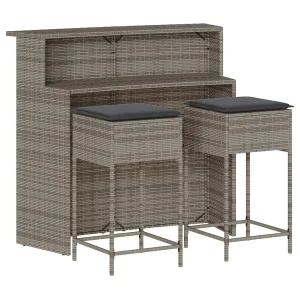 Inarin  3-delige Tuinbarset met kussens poly rattan grijs