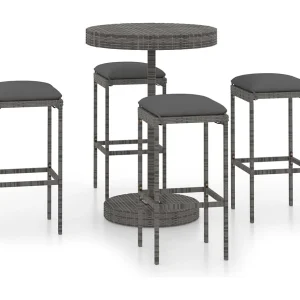 Kaden Lee 5-delige Tuinbarset met kussens poly rattan grijs Kaden Lee 5-delige Tuinbarset met kussens poly rattan grijs