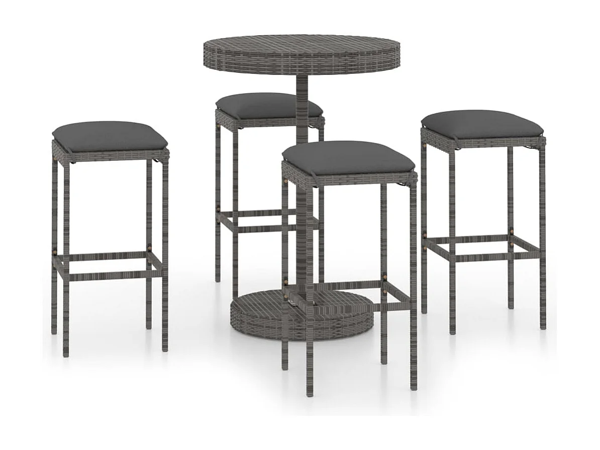 Kaden Lee 5-delige Tuinbarset met kussens poly rattan grijs