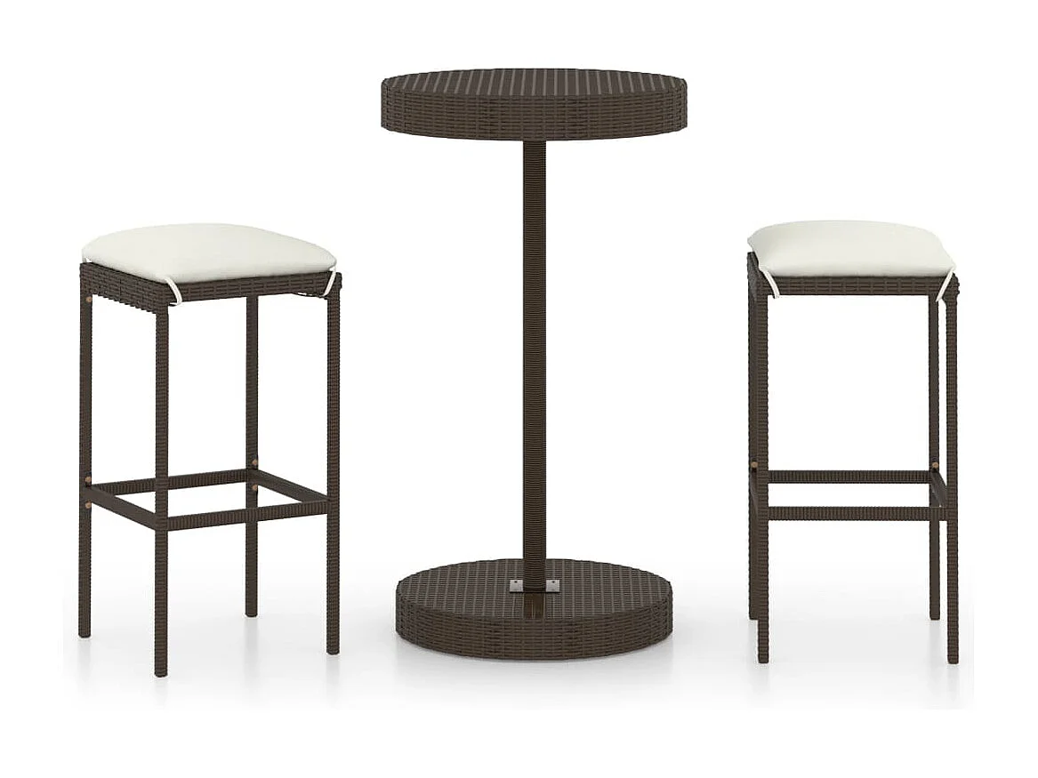 Kaden Lee 3-delige Tuinbarset met kussens poly rattan bruin