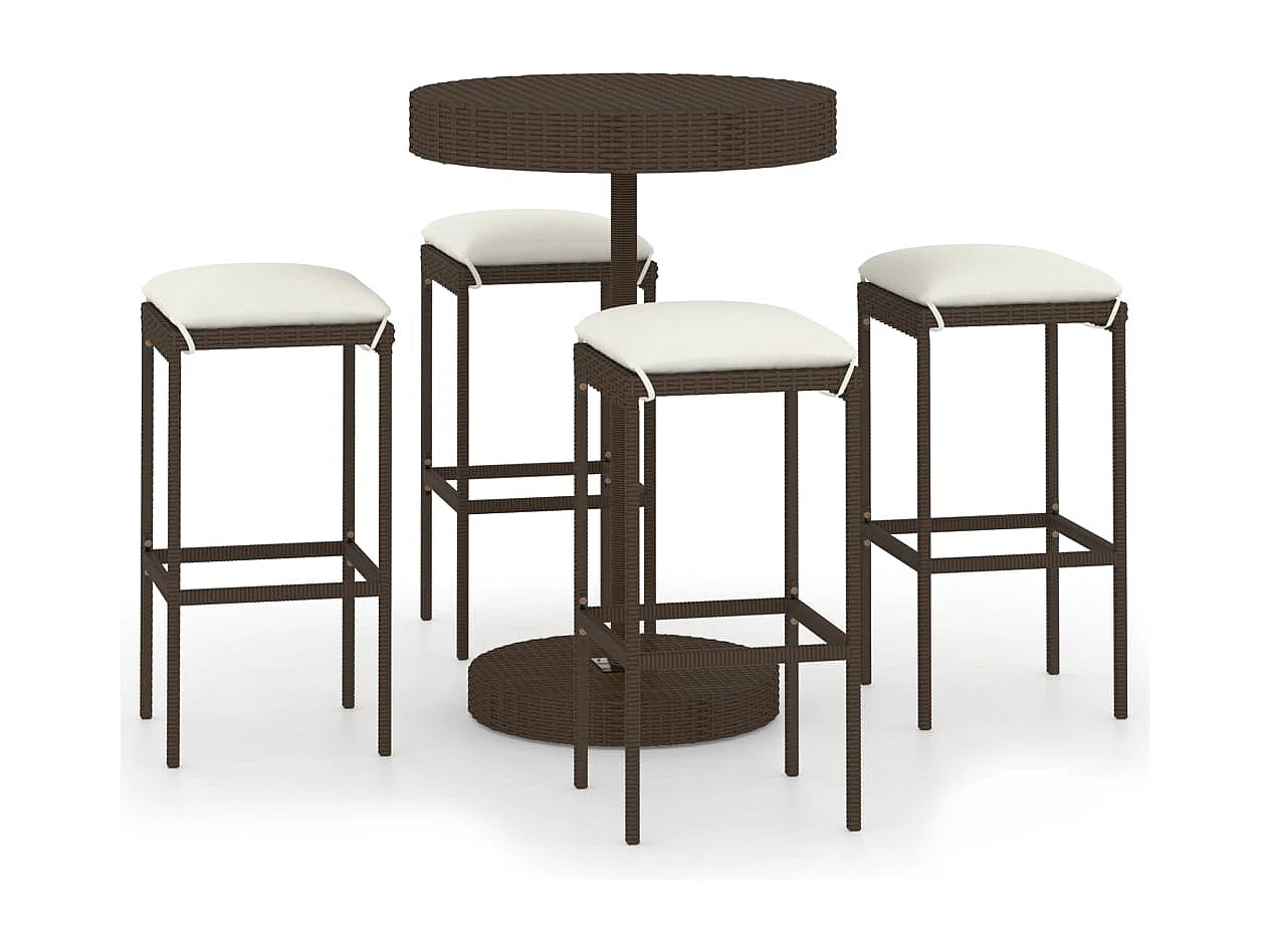 Kaden Lee 5-delige Tuinbarset met kussens poly rattan bruin