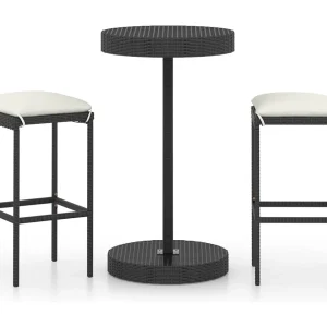 Kaden Lee 3-delige Tuinbarset met kussens poly rattan zwart Kaden Lee 3-delige Tuinbarset met kussens poly rattan zwart