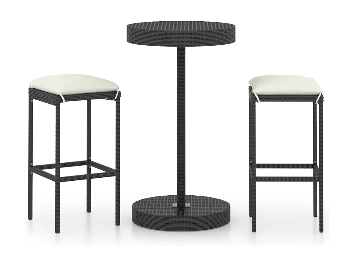 Kaden Lee 3-delige Tuinbarset met kussens poly rattan zwart