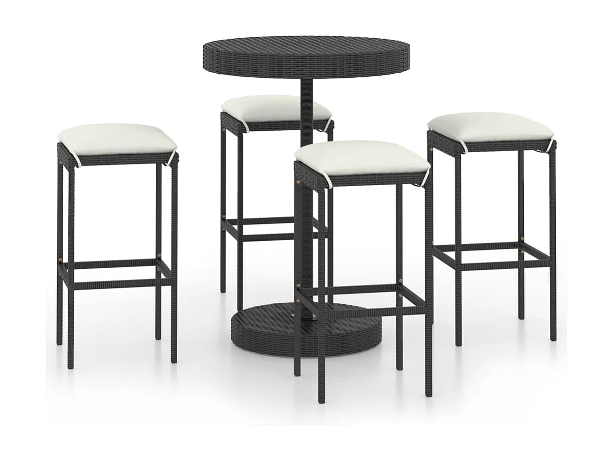 Kaden Lee 5-delige Tuinbarset met kussens poly rattan zwart