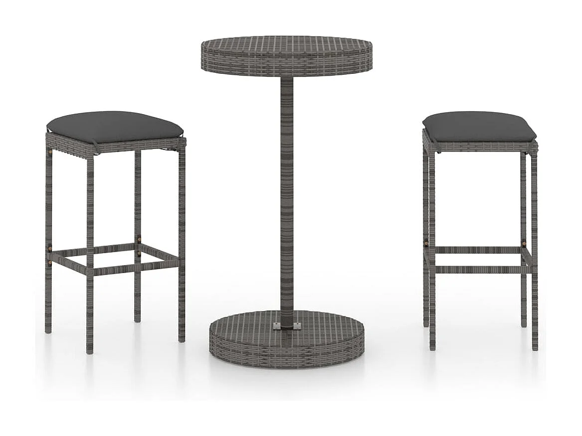 Kaden Lee 3-delige Tuinbarset met kussens poly rattan grijs