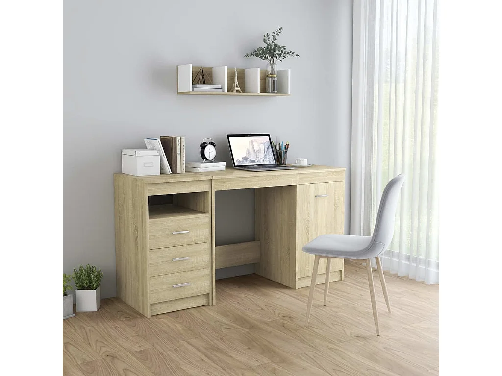 Hristina Bureau 140x50x76 cm bewerkt hout sonoma eikenkleurig