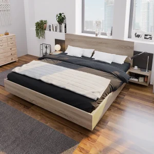 Houten tweepersoonsbed – 160 x 200 cm – met 2 nachtkastjes + hoofdeinde – hout – naturel Houten tweepersoonsbed – 160 x 200 cm – met 2 nachtkastjes + hoofdeinde – hout – naturel