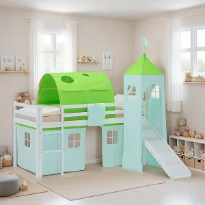 Hoogslaper voor kinderen 90×200 cm Wit Groen Gordijn Hoogslaper voor kinderen 90×200 cm Wit Groen Gordijn