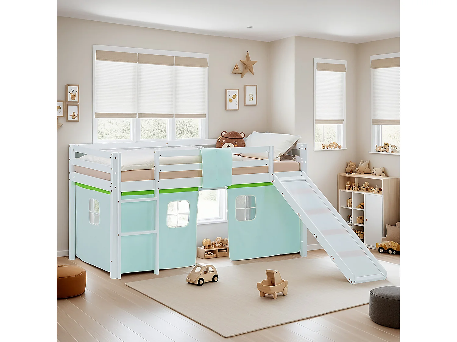 Hoogslaper voor Kinderen 90x200 cm Wit Groen