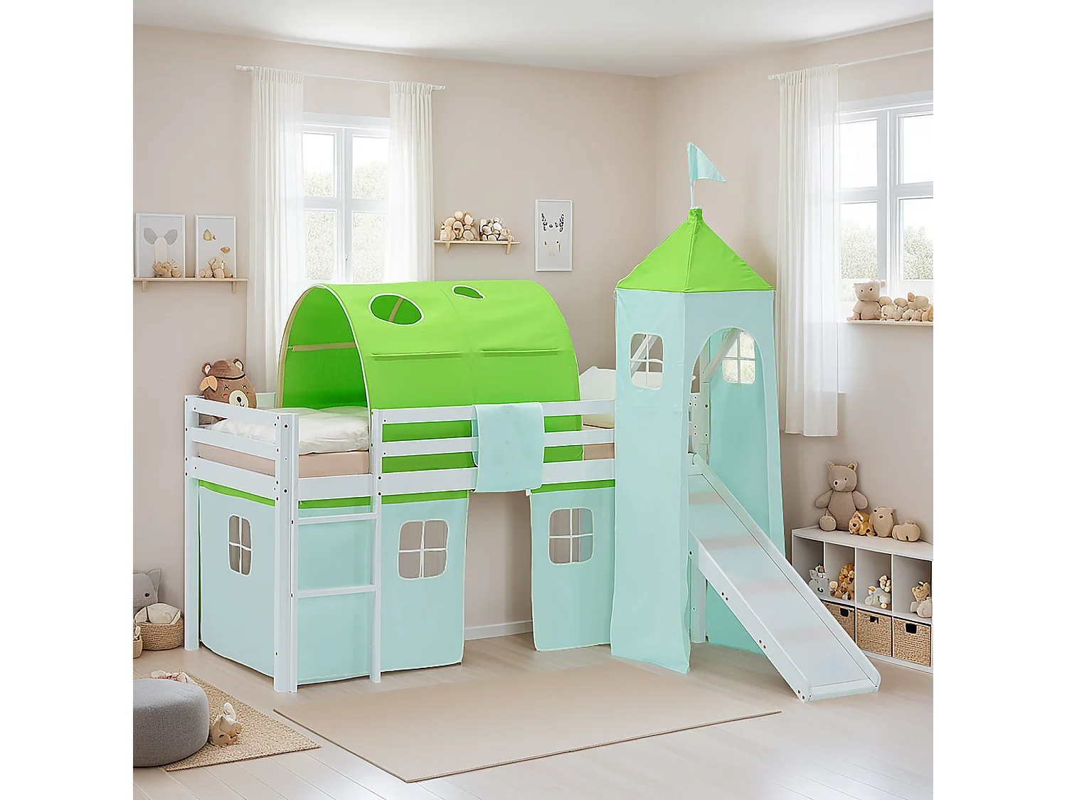 Hoogslaper voor Kinderen 90x200 cm Wit Groen