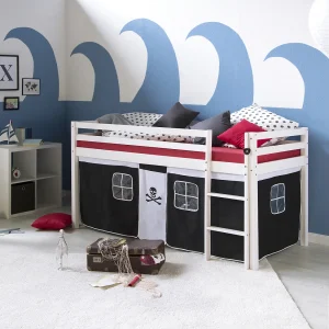 Hoge bed 207,5x110x96,5 cm wit zwart piraat
