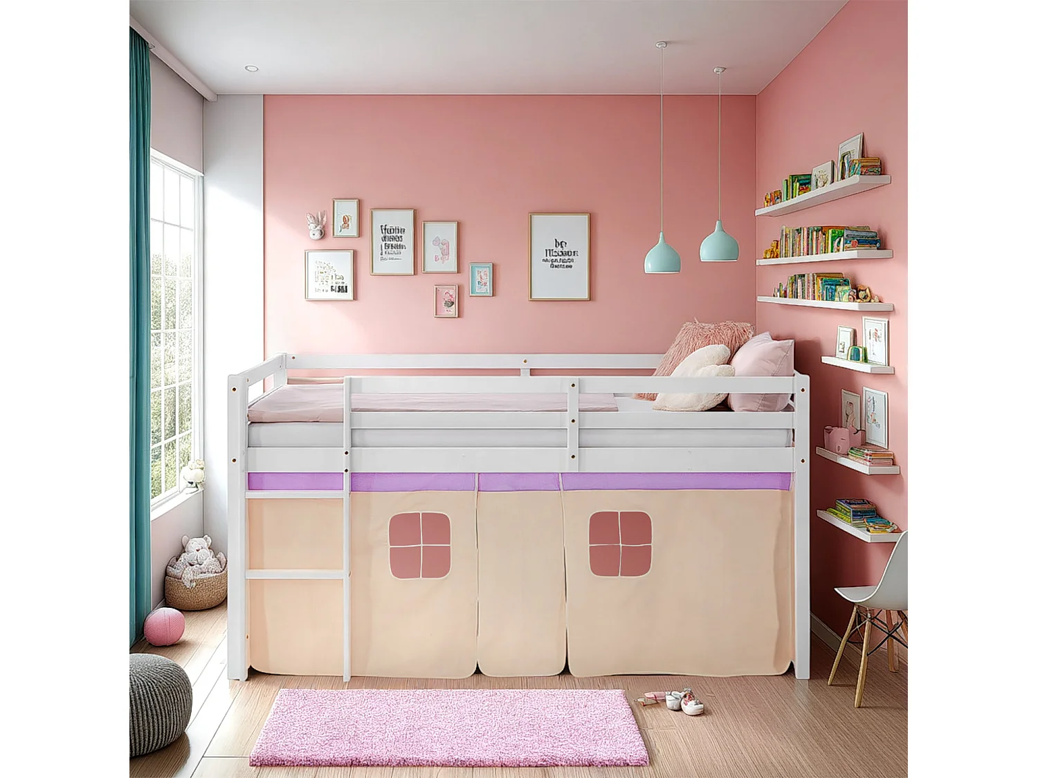 Kajuitbed 90x200 cm Paars Perzik Loft Stapelbed