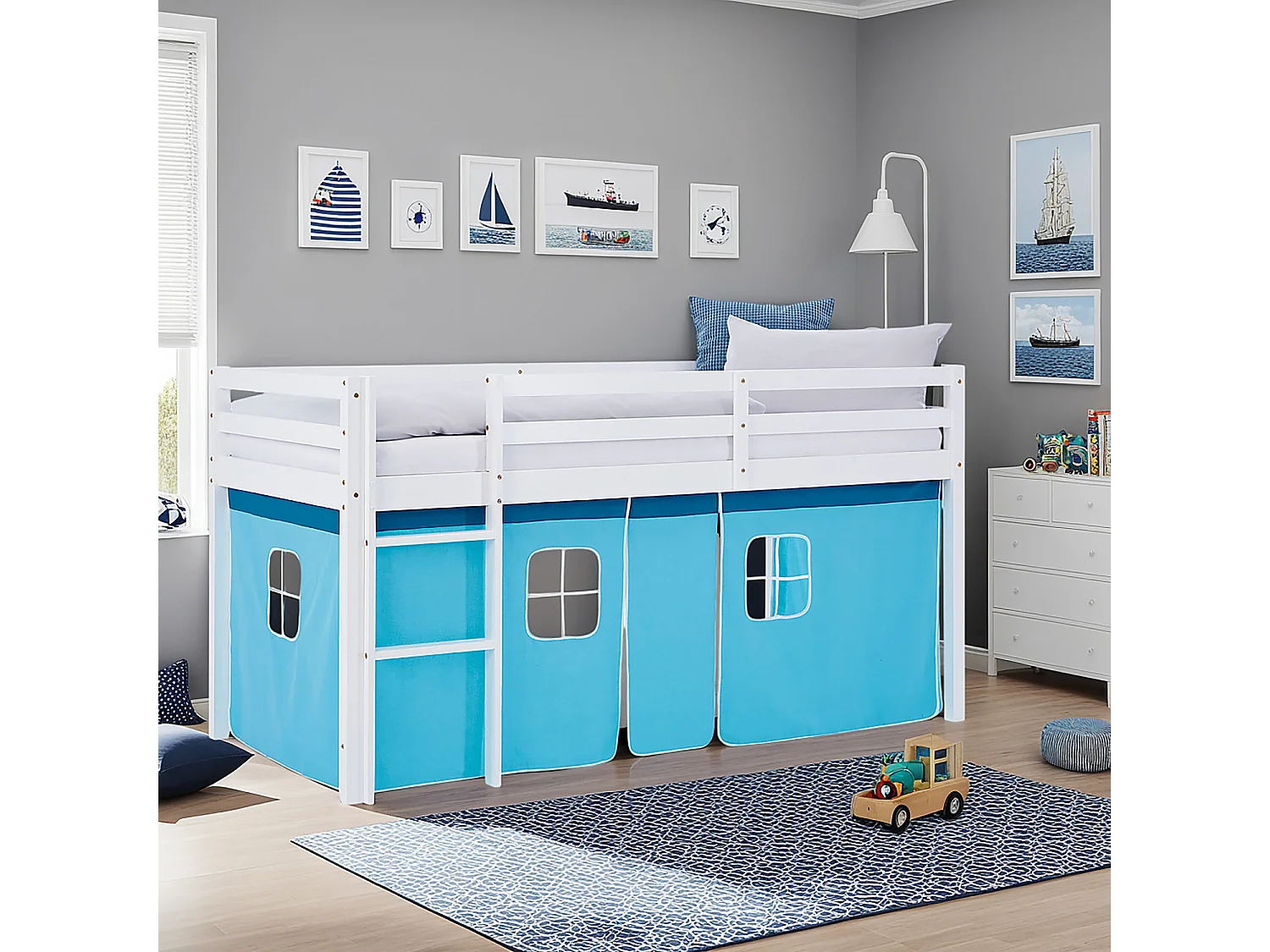 Kajuitbed 90x200 cm Blauw Hoogslaperbed
