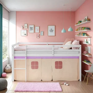 Hutbed 90×200 cm Paars Perzik Loft Stapelbed