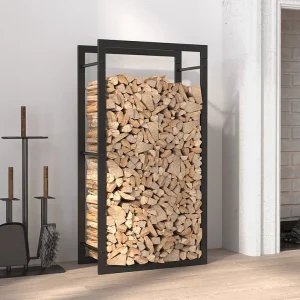 Houtopslag Zwart mat 50x28x94 cm Staal Houten houder voor poedercoating in zwart Houtopslag Zwart mat 50x28x94 cm Staal Houten houder voor poedercoating in zwart
