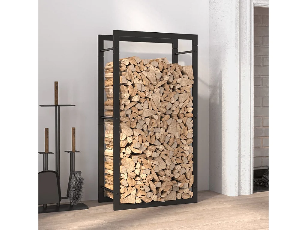 Houtopslag Zwart mat 50x28x94 cm Staal Houten houder voor poedercoating in zwart