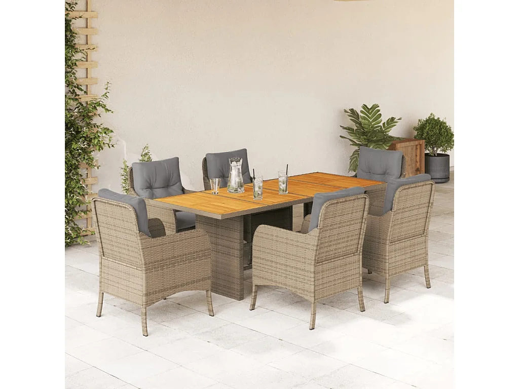 Karlyn 7-delige Tuinset met kussens poly rattan beige