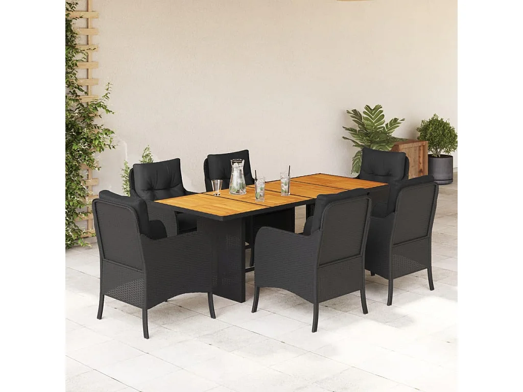 Karlyn 7-delige Tuinset met kussens poly rattan zwart