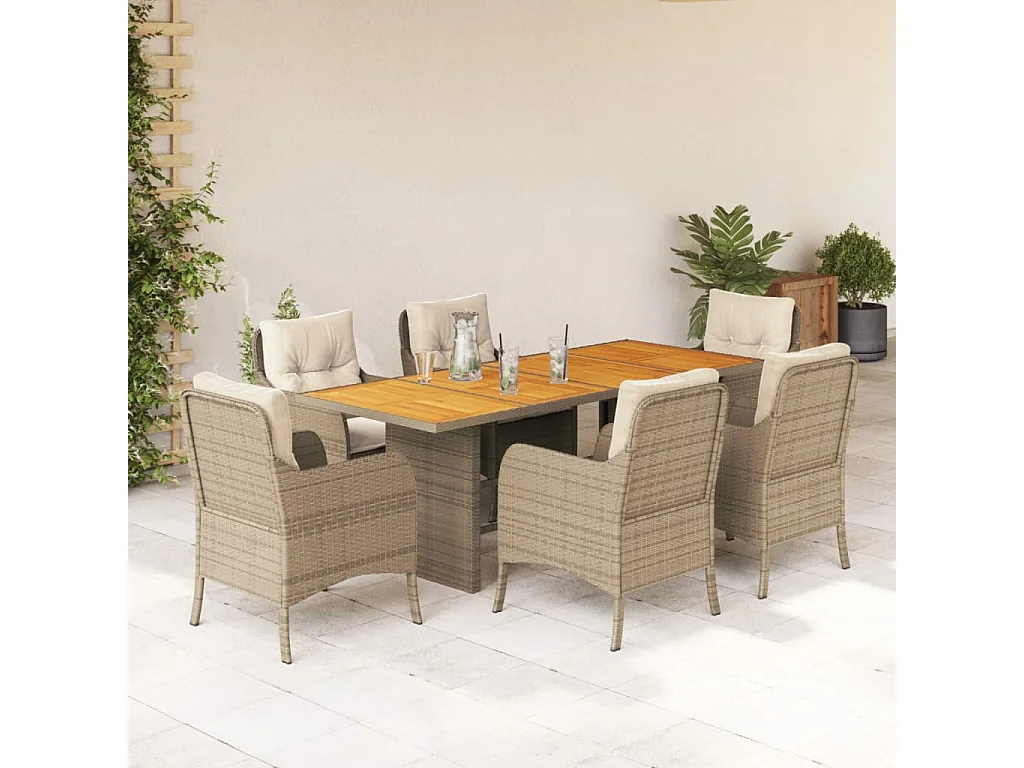Karlyn 7-delige Tuinset met kussens poly rattan beige