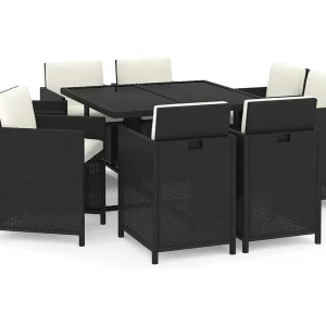 Hugo 9-delige Tuinset met kussens poly rattan zwart Hugo 9-delige Tuinset met kussens poly rattan zwart