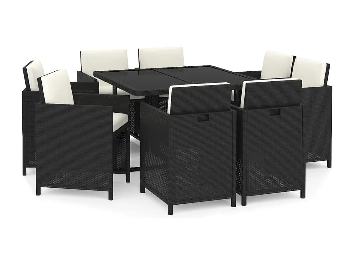 Hugo 9-delige Tuinset met kussens poly rattan zwart