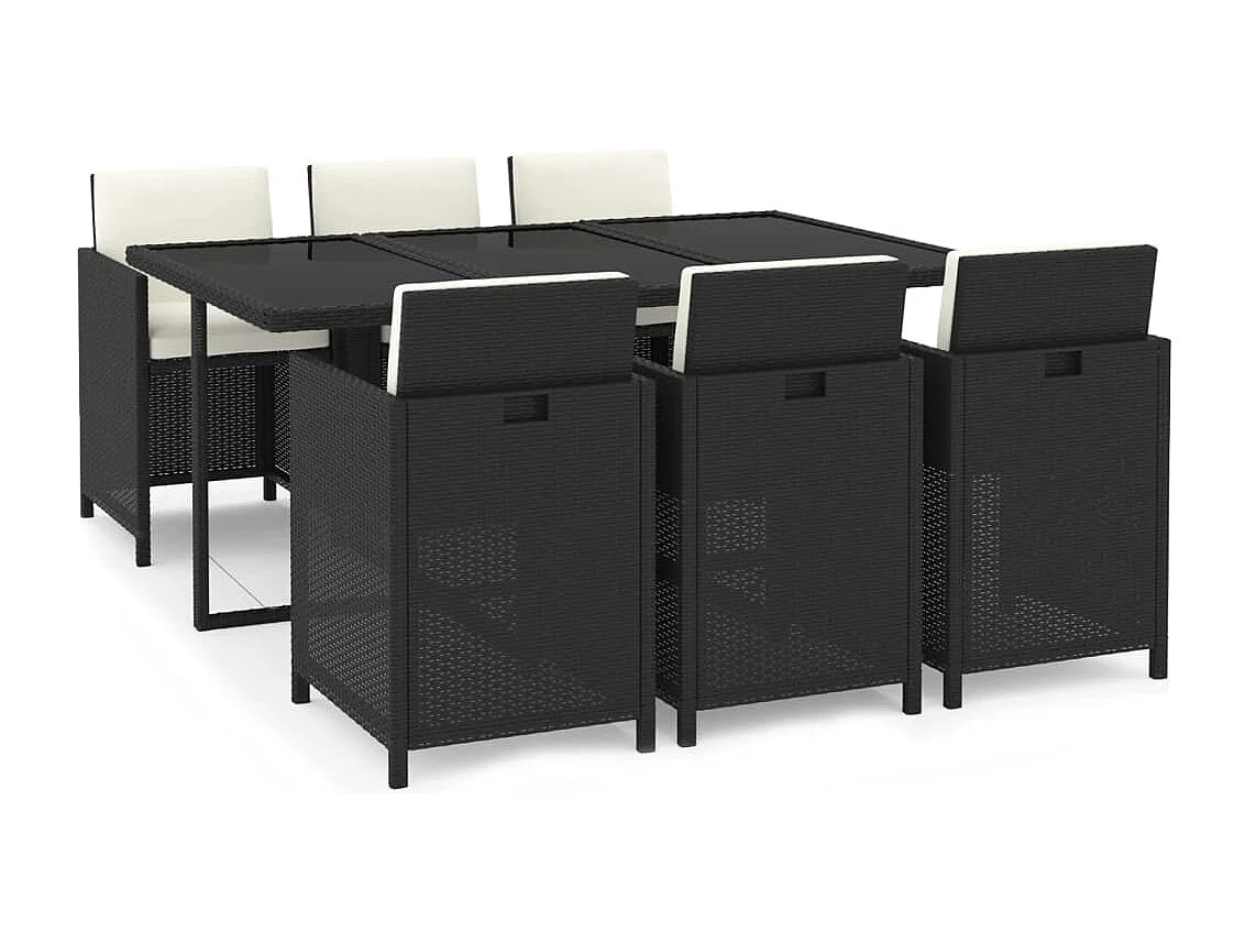 Hugo 7-delige Tuinset met kussens poly rattan zwart