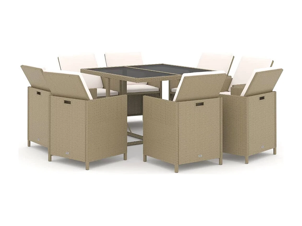 Hugo 9-delige Tuinset met kussens poly rattan beige