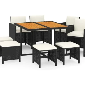 Hugo 9-delige Tuinset met kussens poly rattan zwart Hugo 9-delige Tuinset met kussens poly rattan zwart