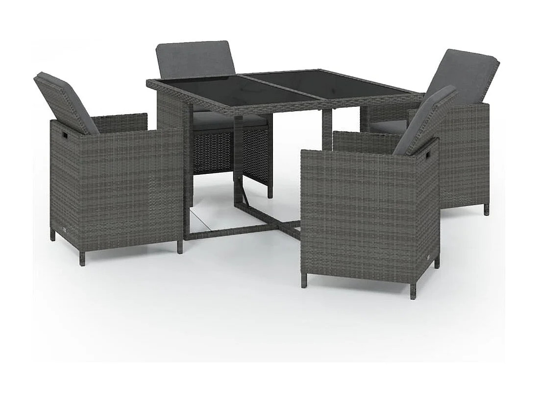 Hugo 5-delige Tuinset met kussens poly rattan grijs