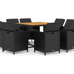 Hugo 9-delige Tuinset met kussens poly rattan zwart Hugo 9-delige Tuinset met kussens poly rattan zwart