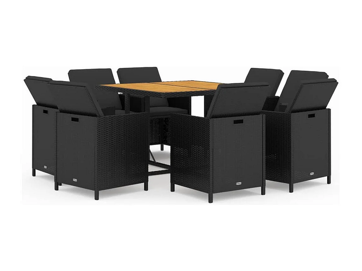 Hugo 9-delige Tuinset met kussens poly rattan zwart
