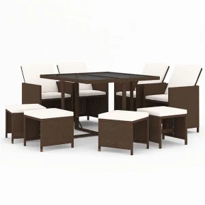 Hugo 9-delige Tuinset met kussens poly rattan bruin Hugo 9-delige Tuinset met kussens poly rattan bruin