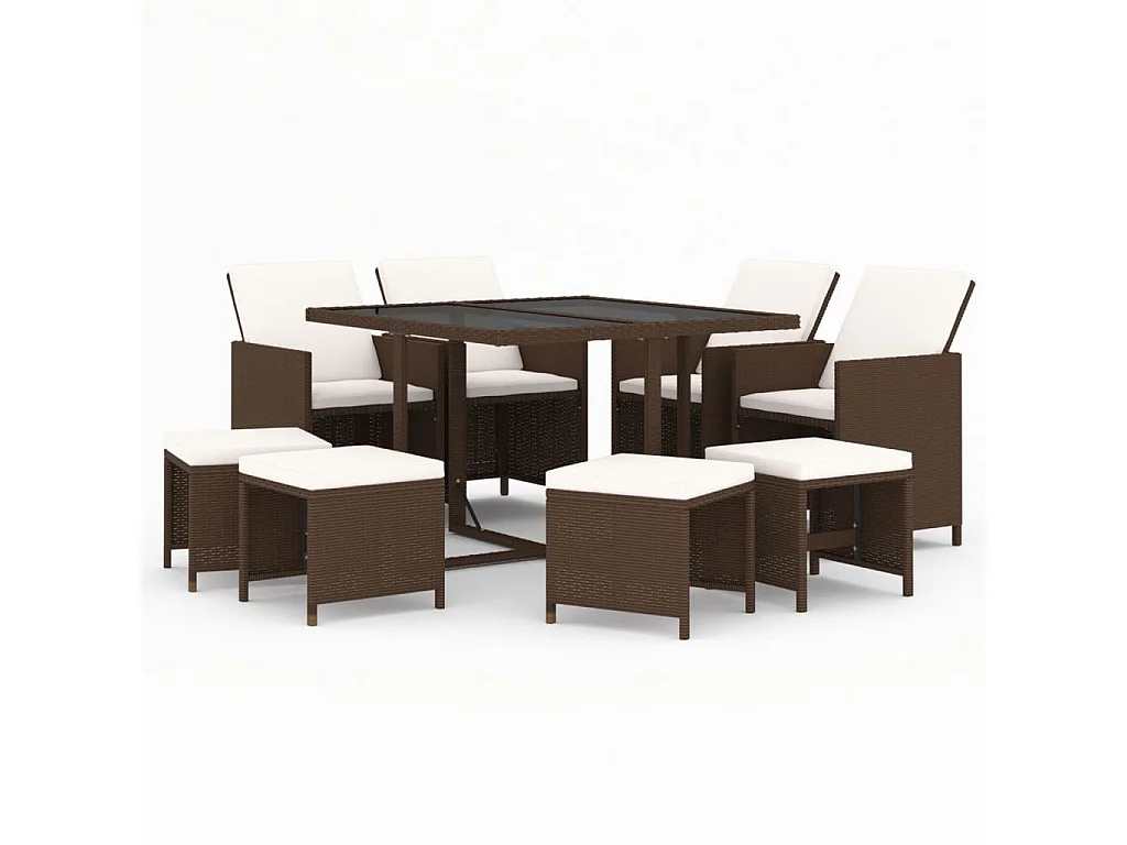 Hugo 9-delige Tuinset met kussens poly rattan bruin