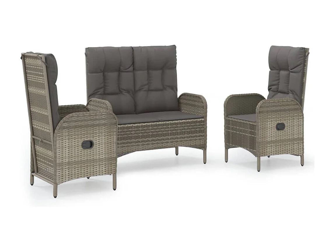Holbaek 3-delige Tuinset met kussens poly rattan grijs