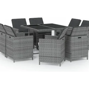 Hugo 9-delige Tuinset met kussens poly rattan grijs Hugo 9-delige Tuinset met kussens poly rattan grijs