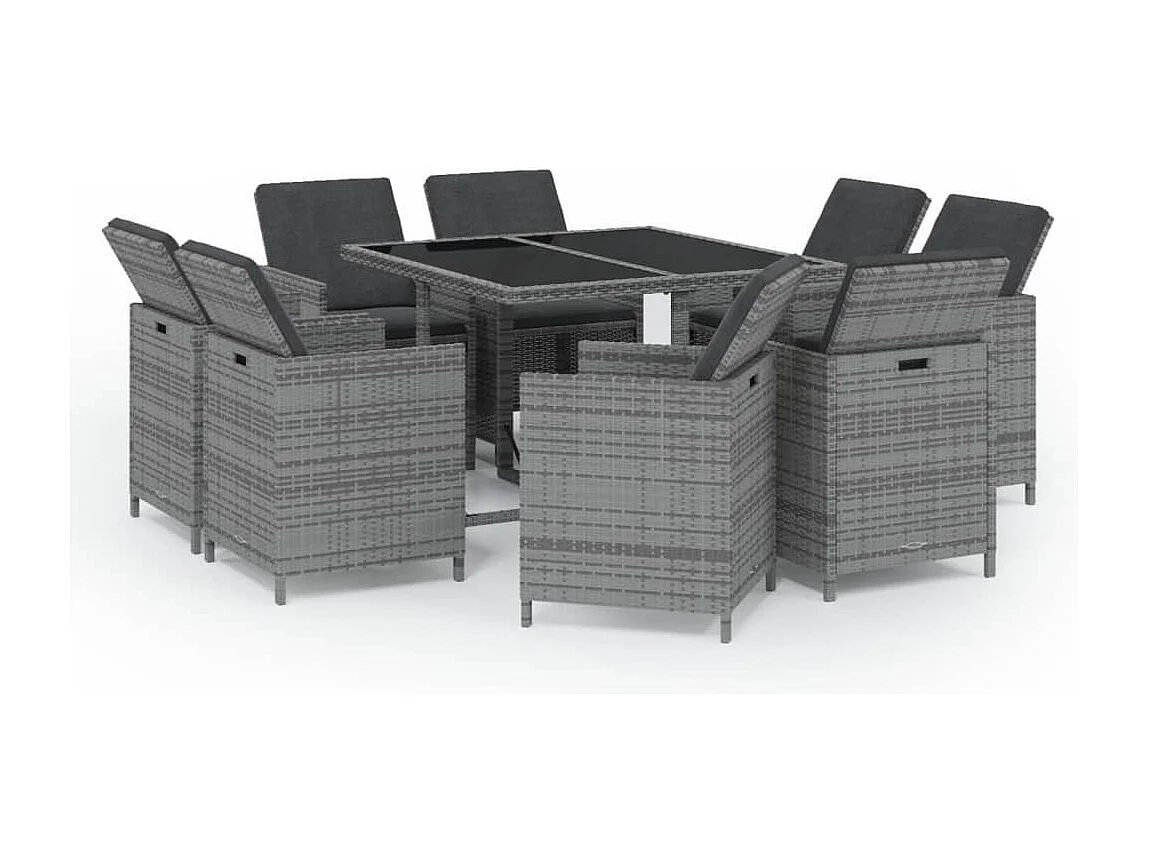 Hugo 9-delige Tuinset met kussens poly rattan grijs