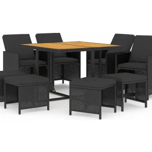 Hugo 9-delige Tuinset met kussens poly rattan zwart Hugo 9-delige Tuinset met kussens poly rattan zwart