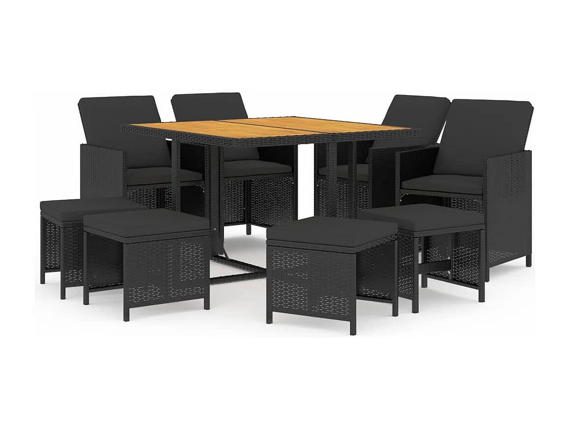 Hugo 9-delige Tuinset met kussens poly rattan zwart
