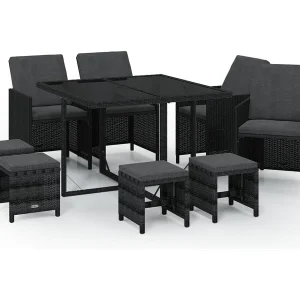 Hugo 9-delige Tuinset met kussens poly rattan zwart Hugo 9-delige Tuinset met kussens poly rattan zwart