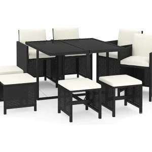 Hugo 9-delige Tuinset met kussens poly rattan zwart Hugo 9-delige Tuinset met kussens poly rattan zwart