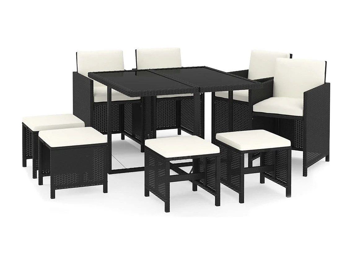 Hugo 9-delige Tuinset met kussens poly rattan zwart