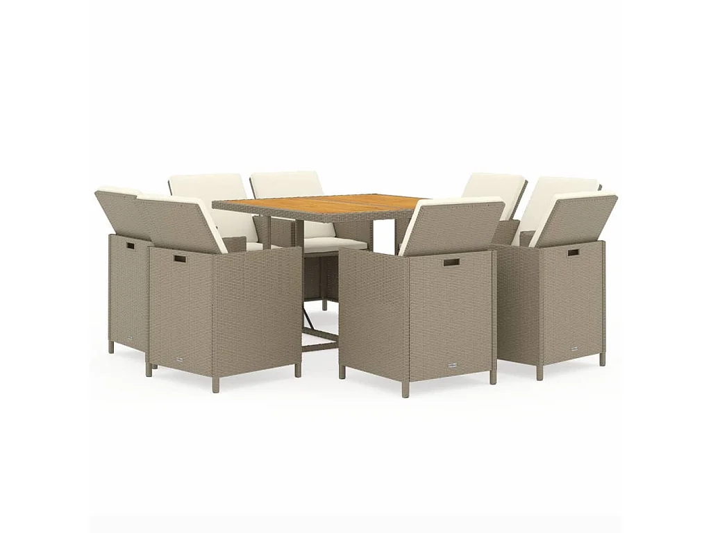 Hugo 9-delige Tuinset met kussens poly rattan beige
