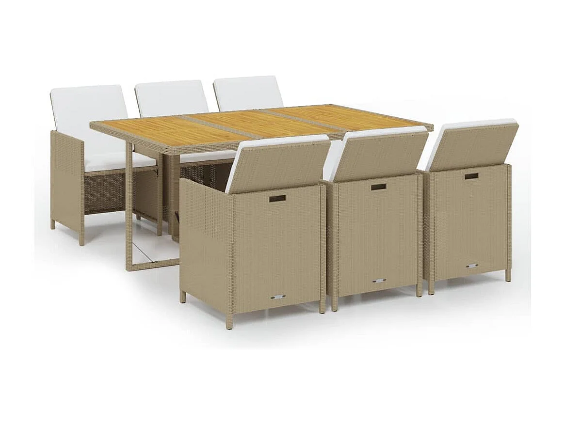 Hugo 7-delige Tuinset met kussens poly rattan beige
