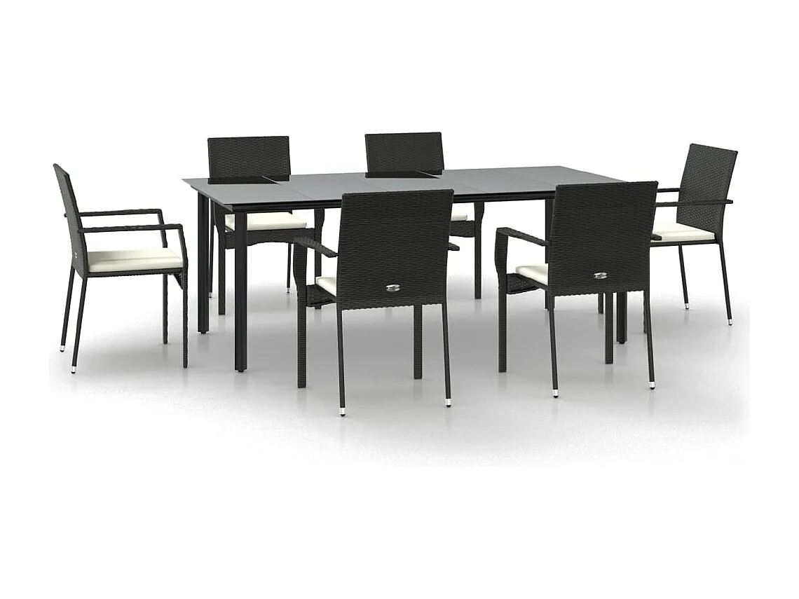Karl Mason 7-delige Tuinset met kussens poly rattan zwart
